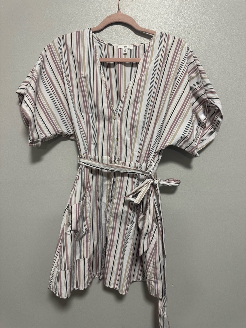 Bp. Multicolor Stiped V-neck buttondown Coastal Mini Dress